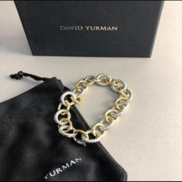 David Yurman Oval Link Chain Bracelet in Sterling Silver with 18K Gold 19 cm - Picture 2 of 6